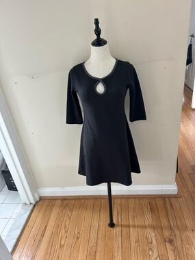 Black Long Sleeve A-Line Dress with Keyhole Neck